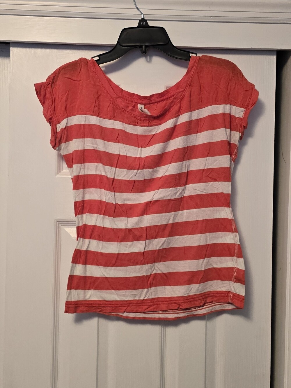 Aeropostale Striped Reddish Orange And White Short Sleeve Women's Top